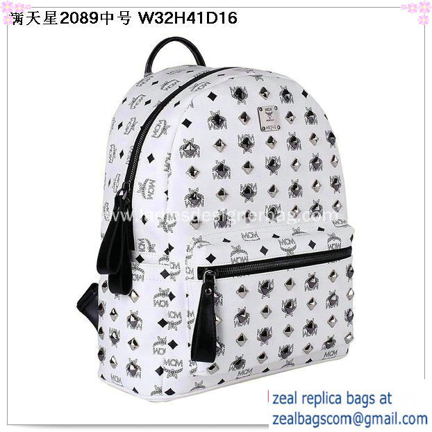 High Quality Replica MCM Stark Studded Medium Backpack MC2089 White